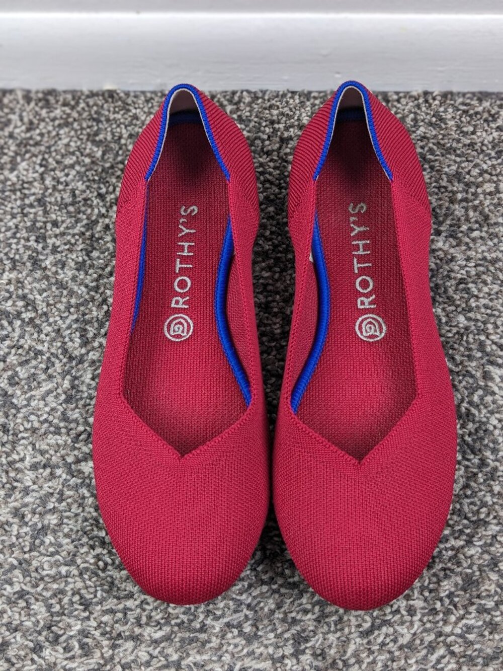 Rothy's Flat Round Toe Ballet Shoes Womens 9.5 Red Blue Knit
